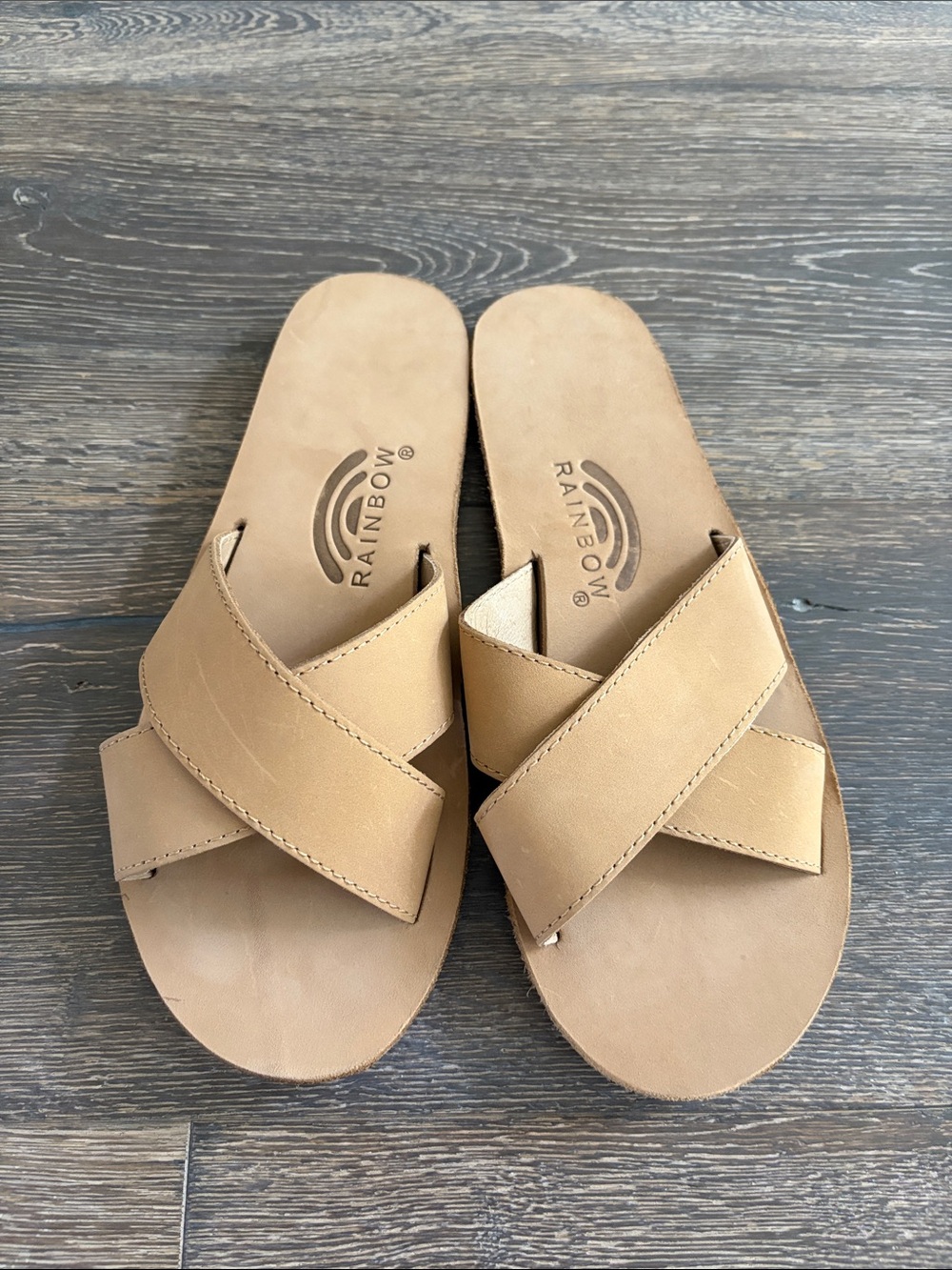 Rainbow Women's Crisscross Leather Slide Sandals in Tan